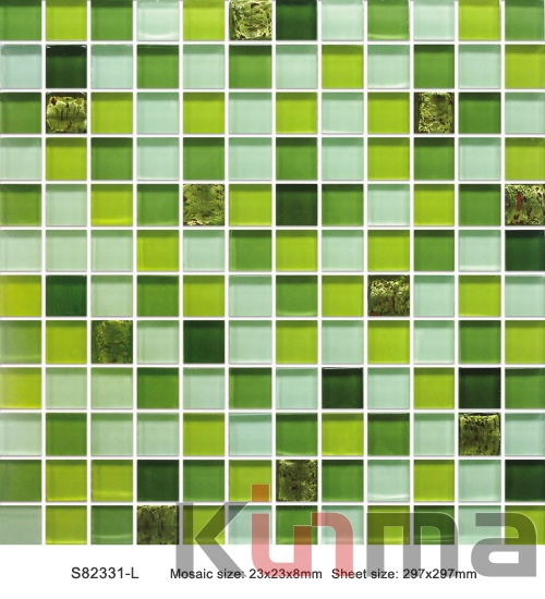Green and yellow glass mosaic tile